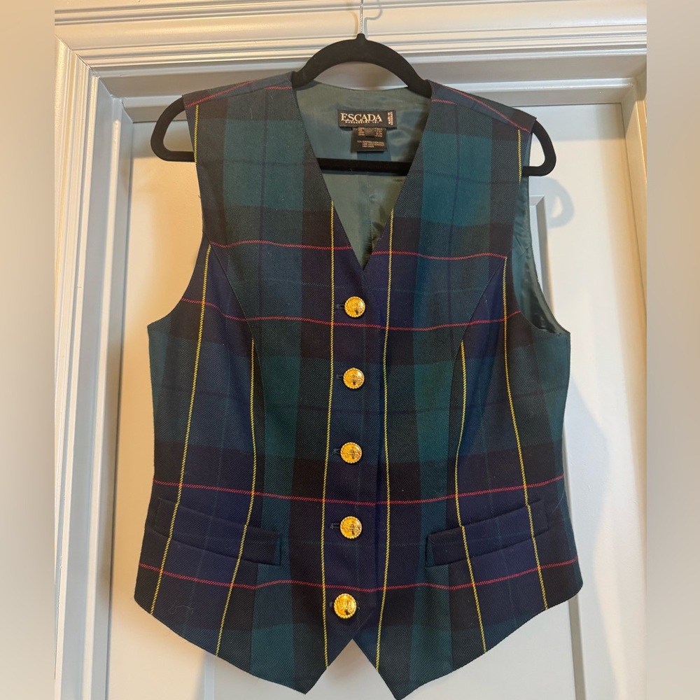 Escada vintage tartan vest with gold buttons